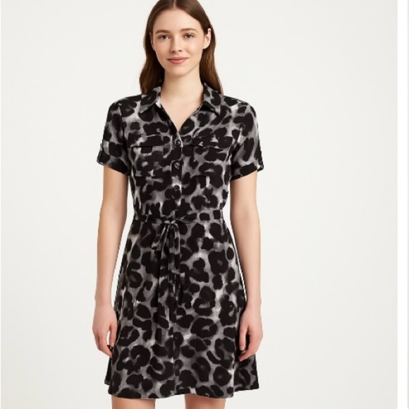 Carole Little Black and Grey Abstract Print Shirt Dress – Size 6 - Picture 1 of 11